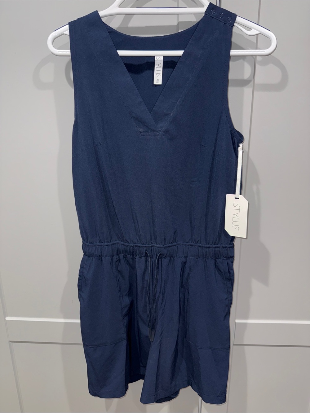 STYLUS Navy Sleeveless V-Neck Drawstring Romper